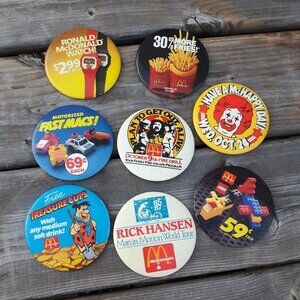Vintage Retro McDonald's Employee Buttons LOT of 8